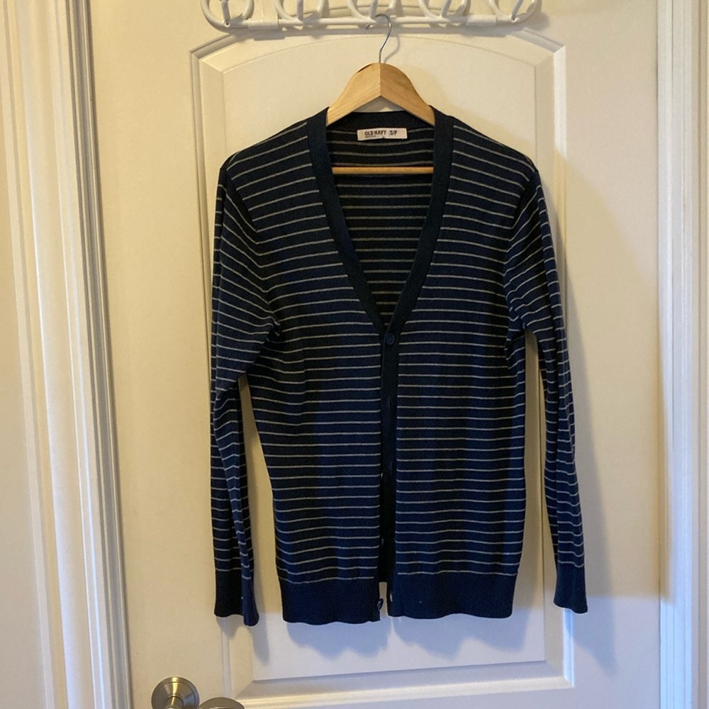 Old Navy Men’s Cardigan Navy with Grey Stripes Size Small